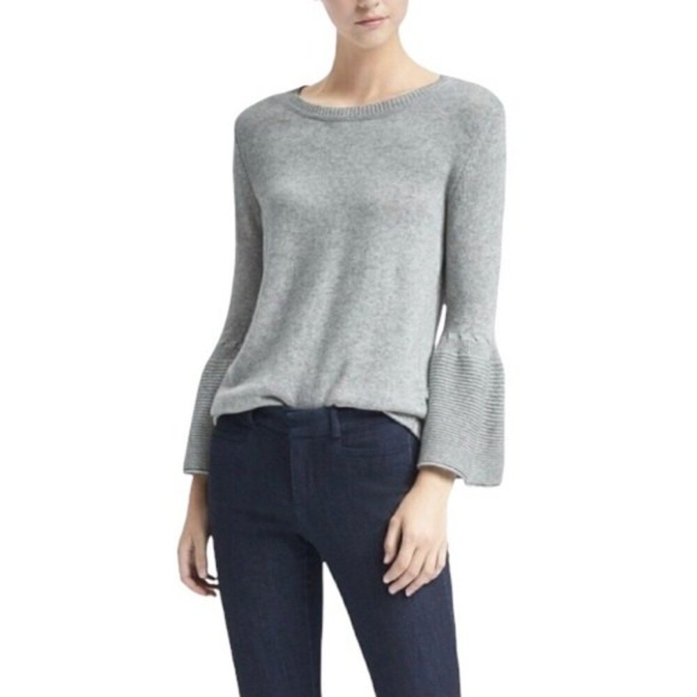 Banana Republic Gray Italian Yarn Merino Wool Cashmere Blend Bell Sleeve Sweater